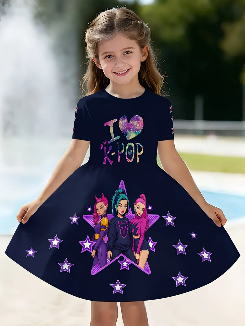Kpop Cartoon Graphic Short Sleeve Dress