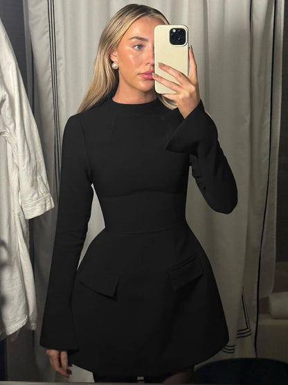 Dulzura Long Sleeves Zipper Bodycon Mini Dress
