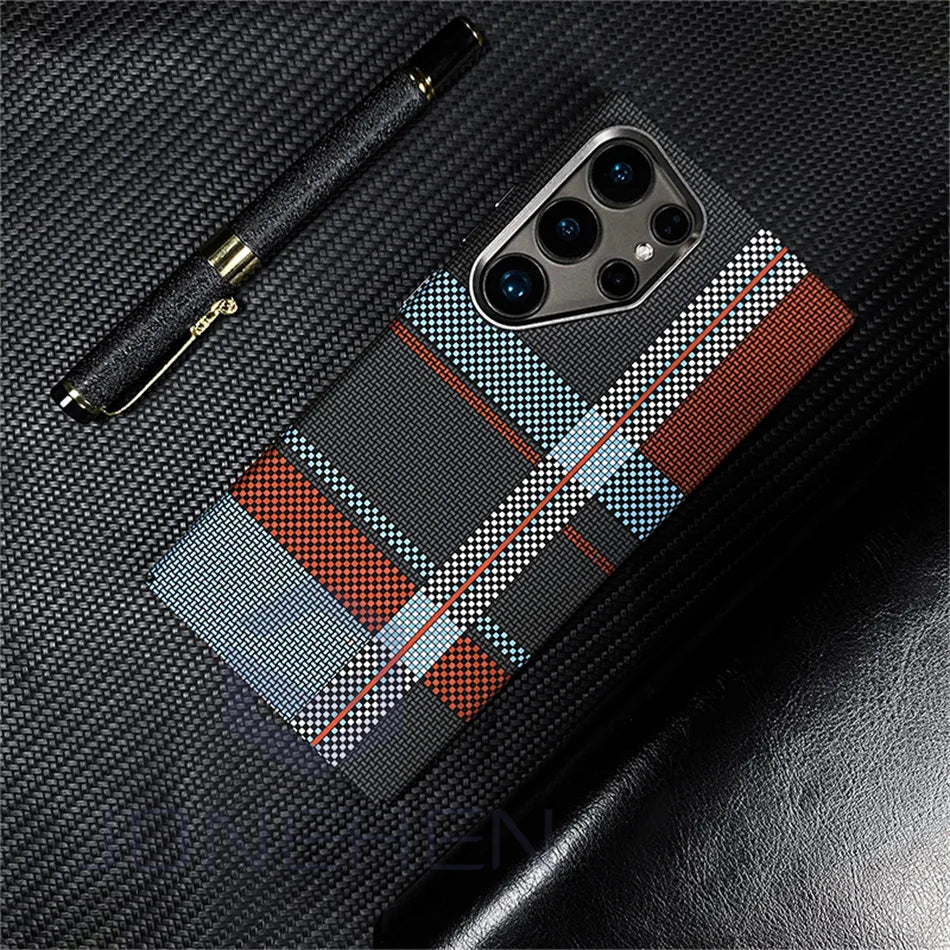 Ultra Slim Carbon Fiber Pattern Mganetic Samsung Cover