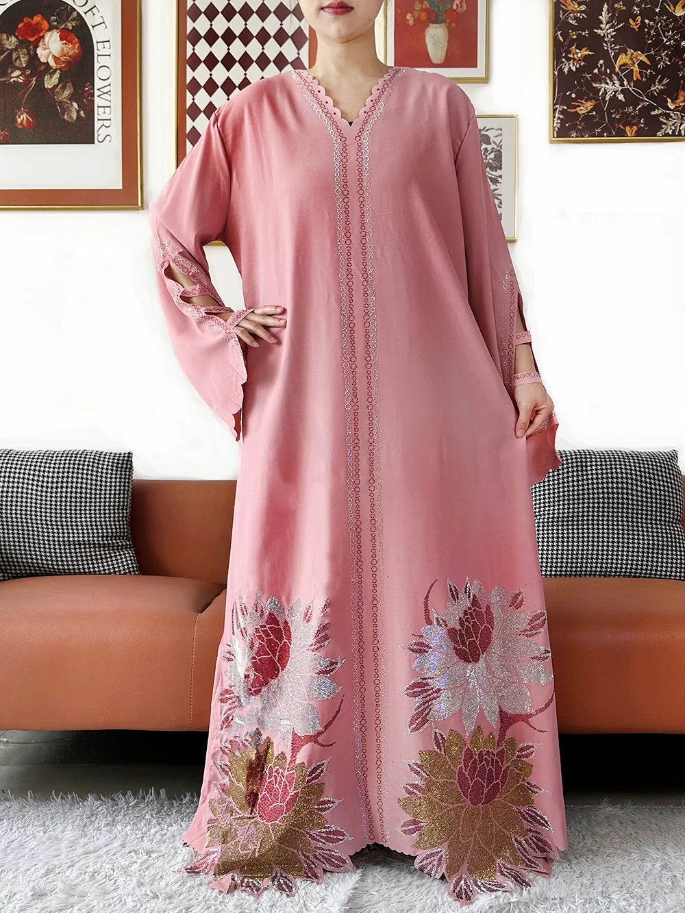 Muslim Chiffon Diamond Long Sleeve African Abaya