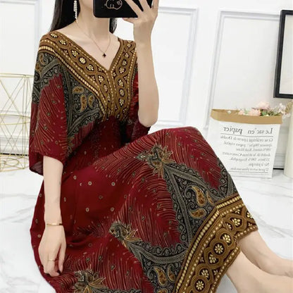 Colorful Flower  Bohemian Midi Dress