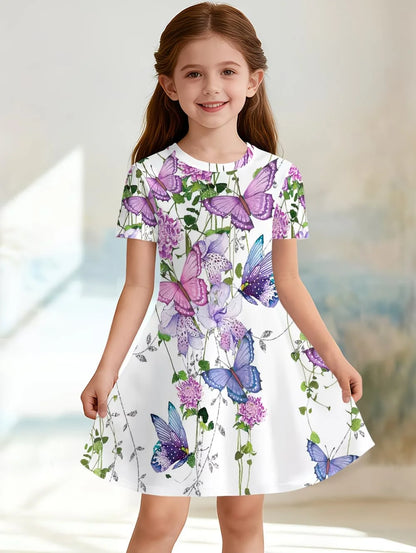 Beautiful Butterfly Printed Short Sleeve Dress