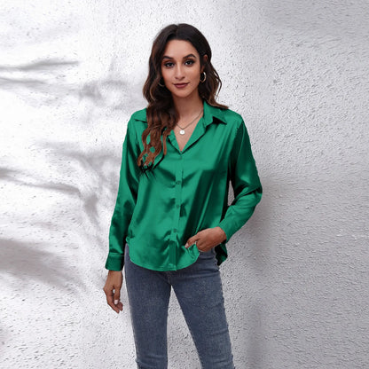 Solid Satin Shirt Long Sleeve Shirt