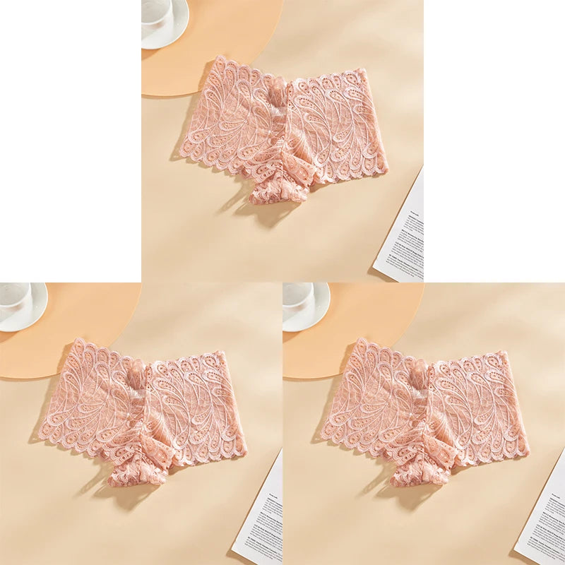 3PCS Mid-waist Lace Sexy Underwear Lingerie