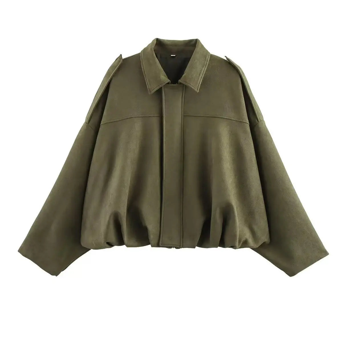 Bomber Suede Texture Turn-down Collar Long Sleeve Loose Vintage Jackets