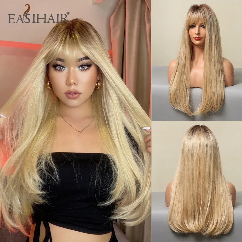 Long Straight Bangs Synthetic Hair Wig