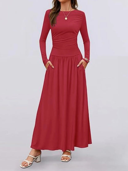 Long Sleeve Maxi Fit Ruched Casual Wear Dress