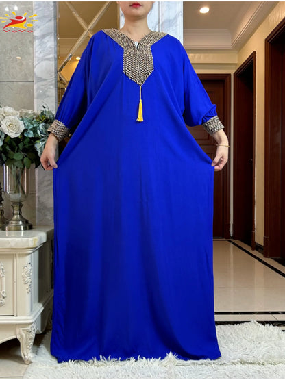 Muslim Long Sleeve Cotton With Big Scarf African Abaya