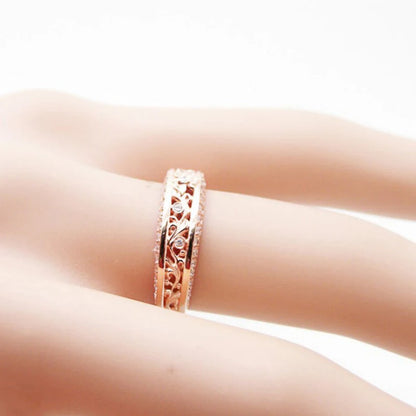Rose Gold Shiny CZ Aesthetic Flower Pattern Rings