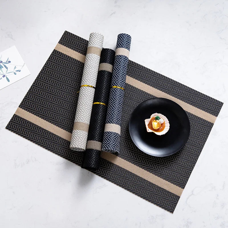 Striped PVC Table Mat Woven Waterproof