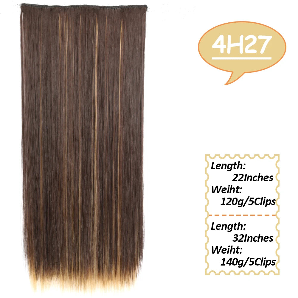 5 Clips Long Wavy Clip In Hair Extensions Synthetic Heat Resistant One Piece False Blonde