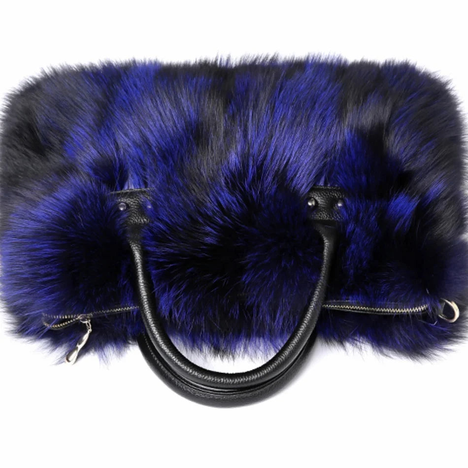 Real Fox Fur Large Size Plush Crossbody Luxury Handbags Fluffy Tote Bag