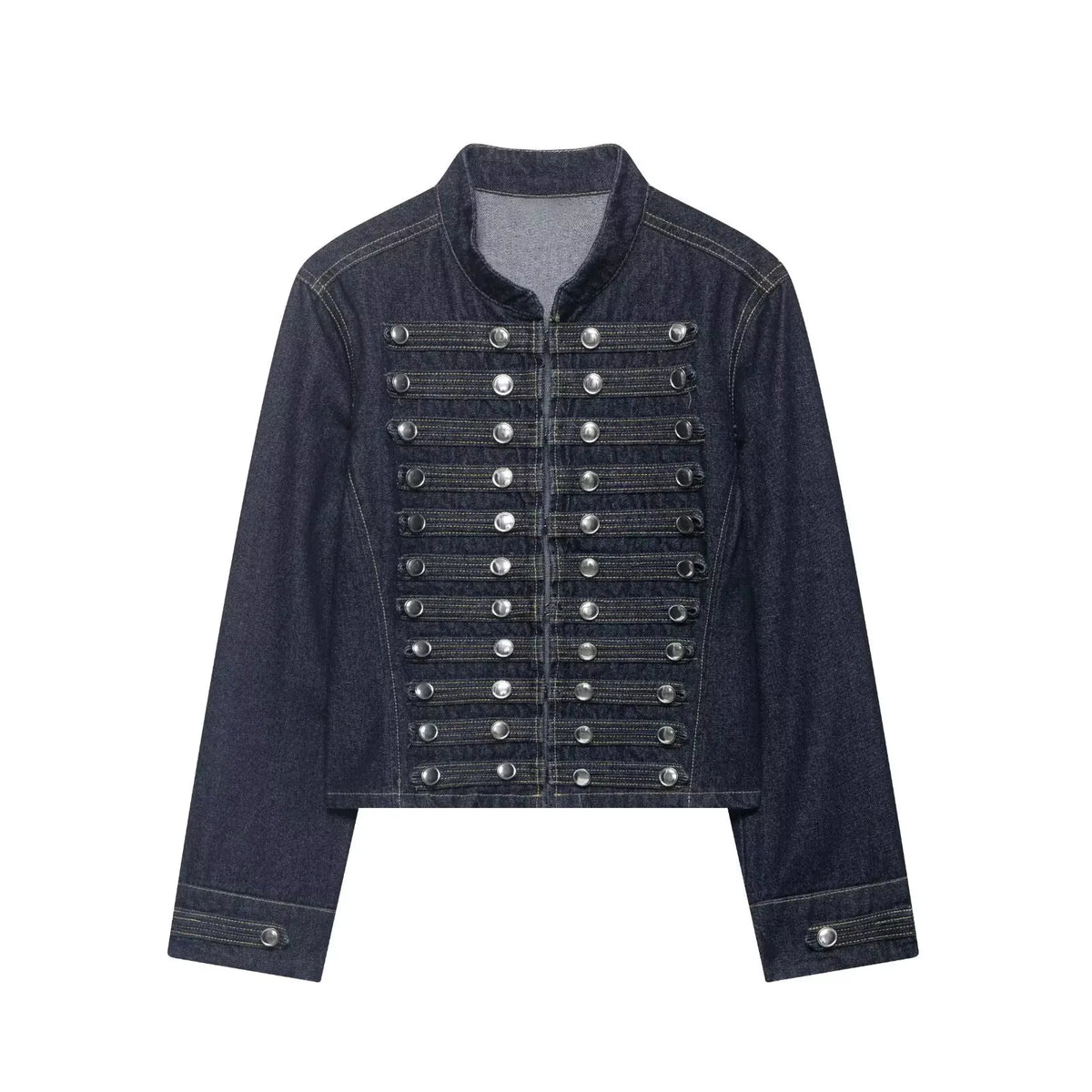 Denim Front Metal Button Decoration Long Sleeve Slim Jacket
