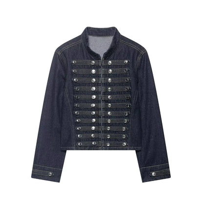 Denim Front Metal Button Decoration Long Sleeve Slim Jacket