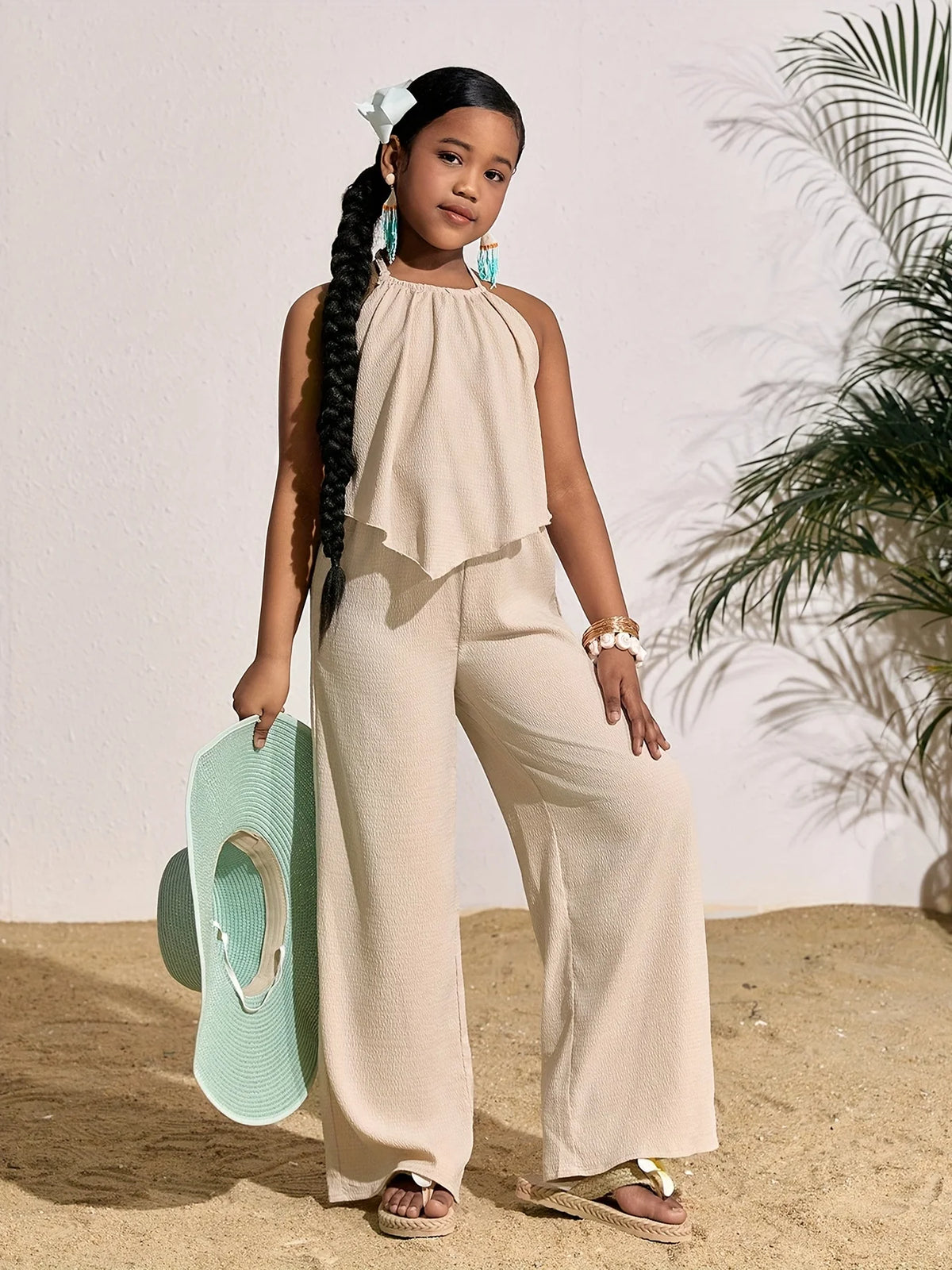 Casual Sleeveless Top and Wide-Leg Pants Set  Ages 8 to 12