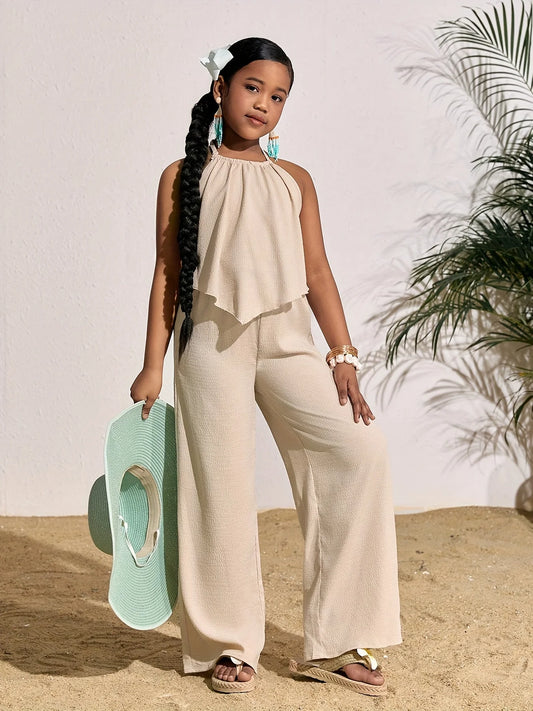 Casual Sleeveless Top and Wide-Leg Pants Set  Ages 8 to 12