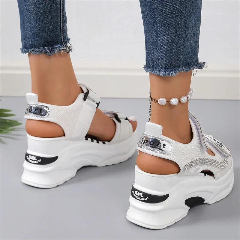 Sexy Roman Crystal Thick Sole Walking Sandals