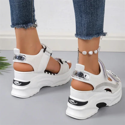 Sexy Roman Crystal Thick Sole Walking Sandals