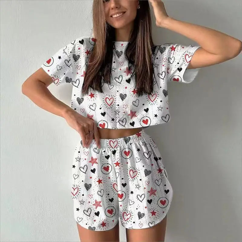 Sexy Split Shorts Crew Neck Top Pajamas Set