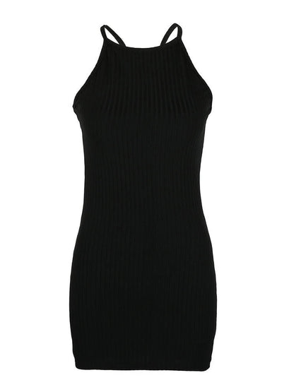 Sexy Rib Stripe Backless Sleeveless Bodycon Dress