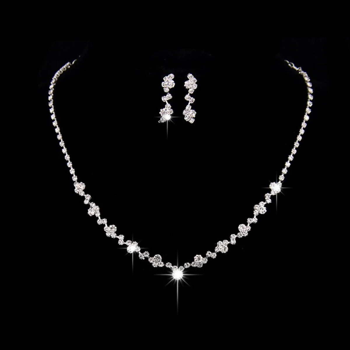 Zircon Stud Stainless Steel Necklace Jewelry Set