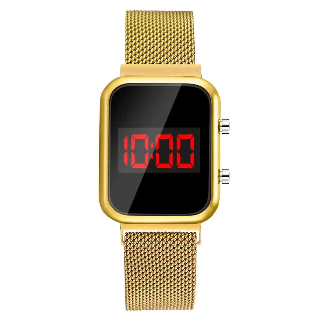 Rectangle LED Digital Luxury Rose Gold Magnetic Mesh Electronic Wristwatches