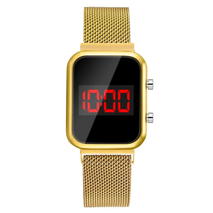 Rectangle LED Digital Luxury Rose Gold Magnetic Mesh Electronic Wristwatches