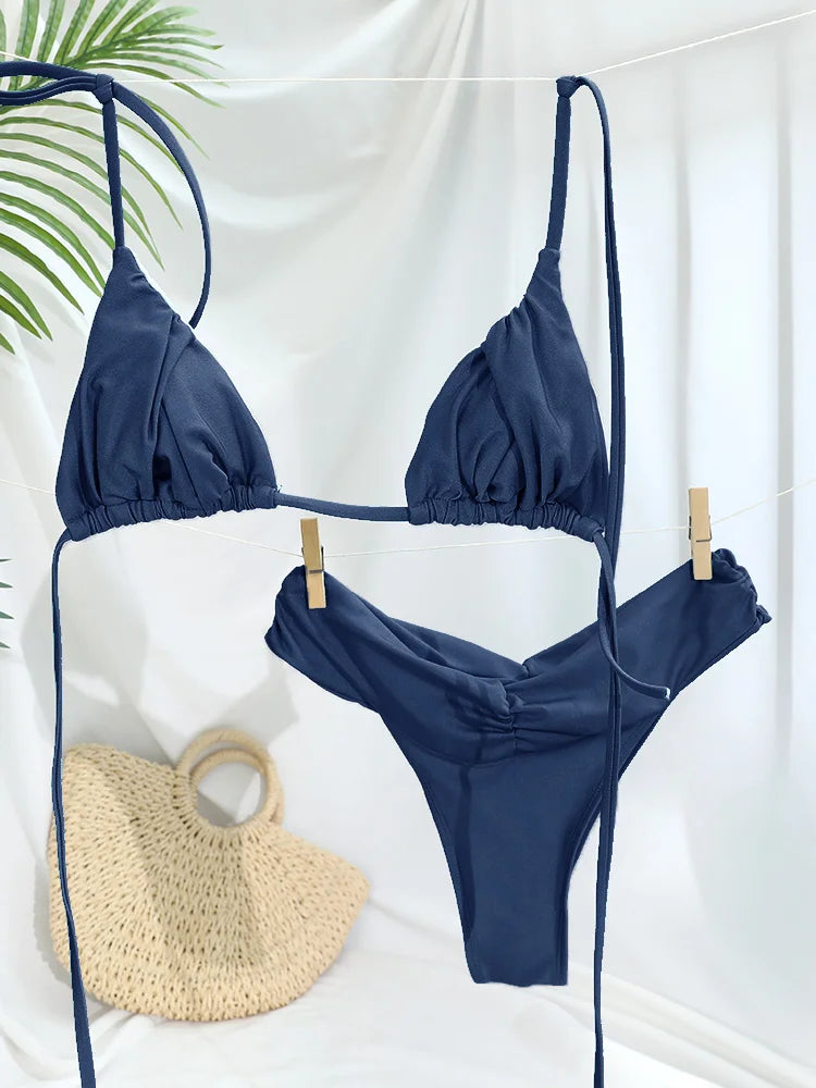 Sexy Folds Micro Swimsuit Bikinis Set