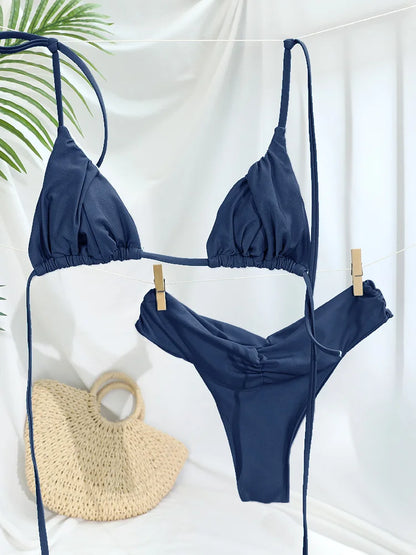 Sexy Folds Micro Swimsuit Bikinis Set