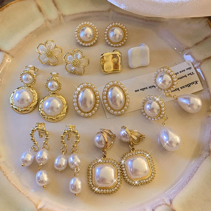 French Vintage Imitation Pearl Clip on Earrings