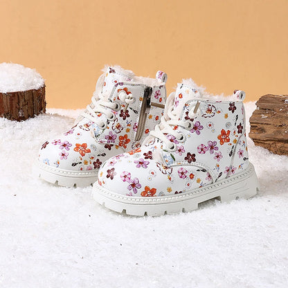 Winter Snow Leather Flower Warm Plush Toddler Non-slip Boots EU 23-31