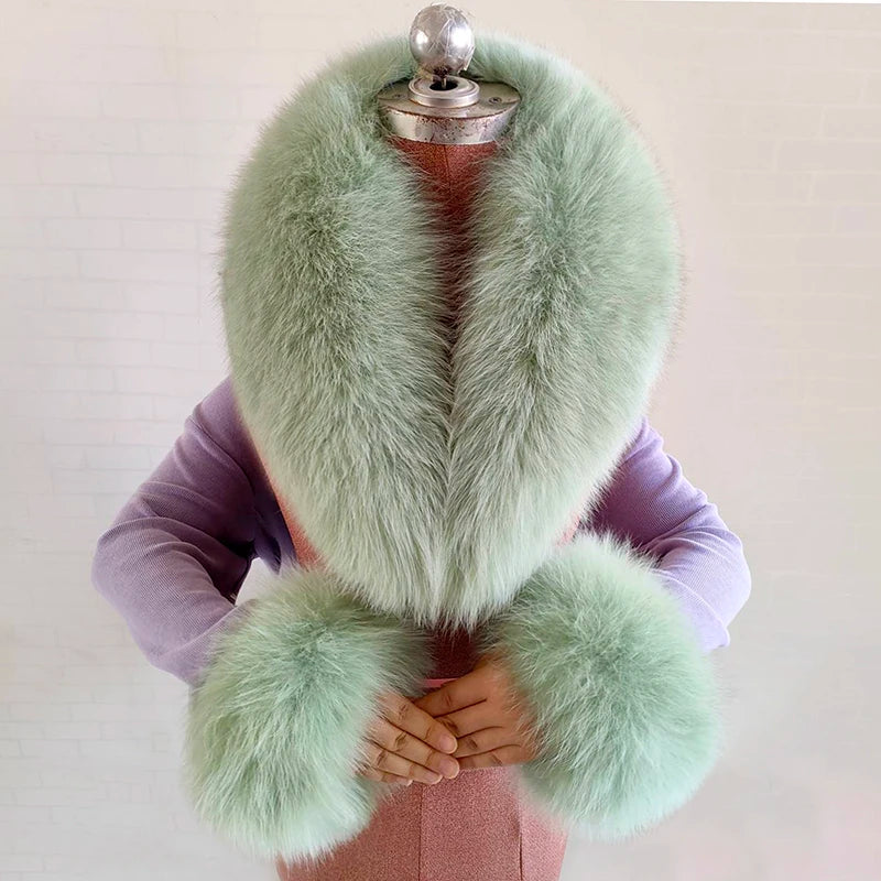 Conjunto de bufanda y puños de piel de zorro natural