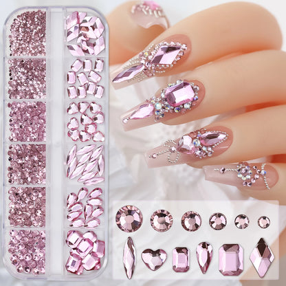 12Gird 3D Glass AB Crystal Nail Art Rhinestones Kit