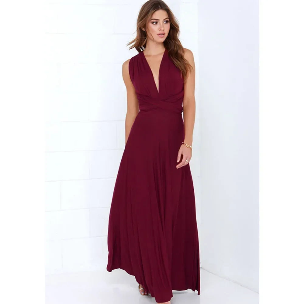 Multi-worn V-neck Vestidos De Fiesta Long Sexy Maxi Dress