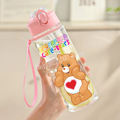 900ml Care Bears Cute Water Bottle with Straw Girls School Plastic Cup