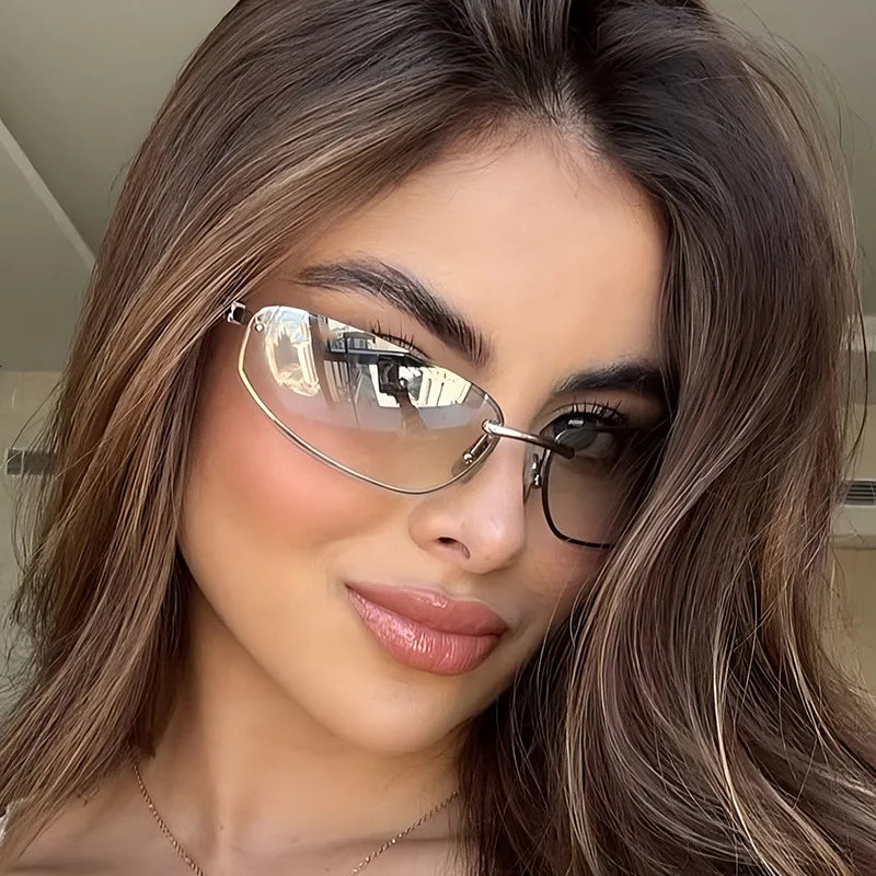 Oval Frameless High Quality Luxury Y2k Rimless Glasses