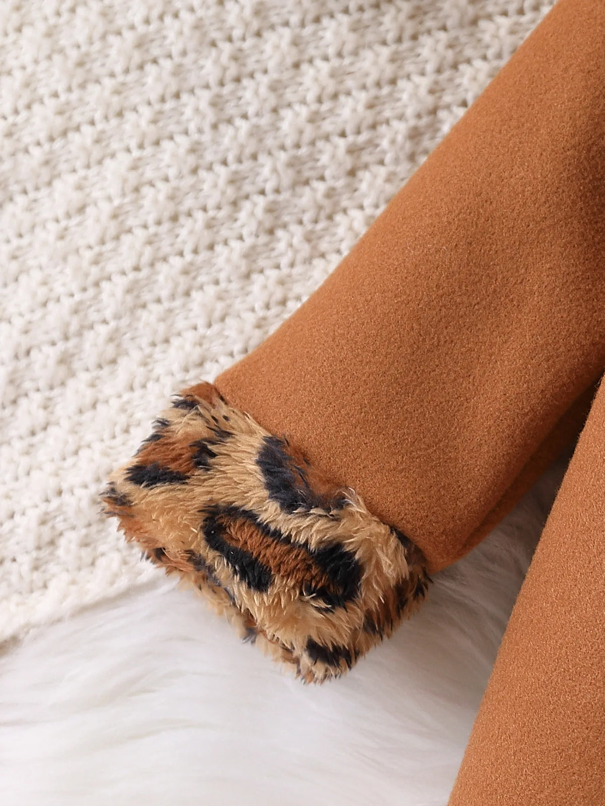 Retro Leopard Print Doll Collar Woolen Coat Set