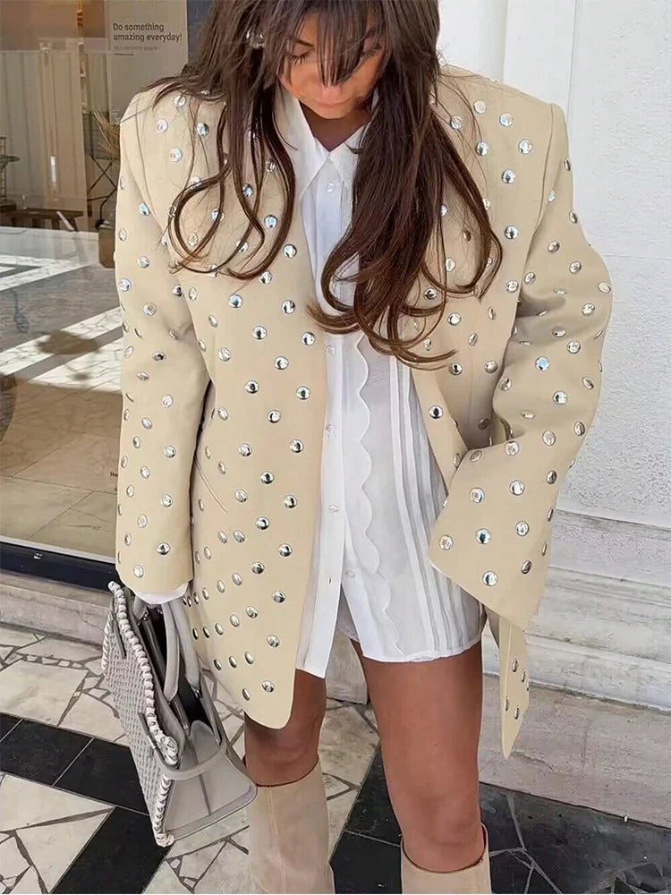 Blazer Long Sleeve Beige Spring Fall Coat