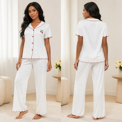 Lapel Cherry Sweet Romantic Pastoral Pajama Set