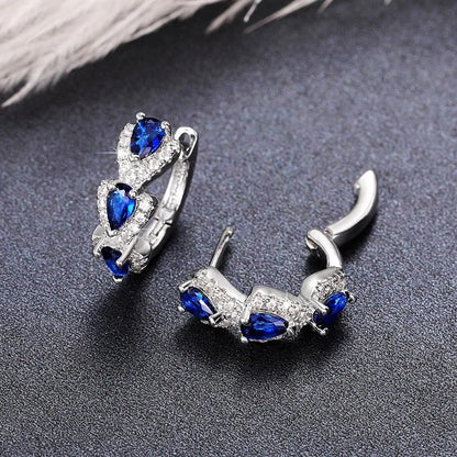 925 Sterling Silver Blue Cubic Zirconia Hoop Earrings