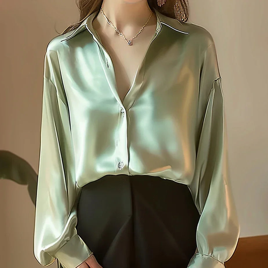 Casual Elegant Satin Long Sleeved Shirt