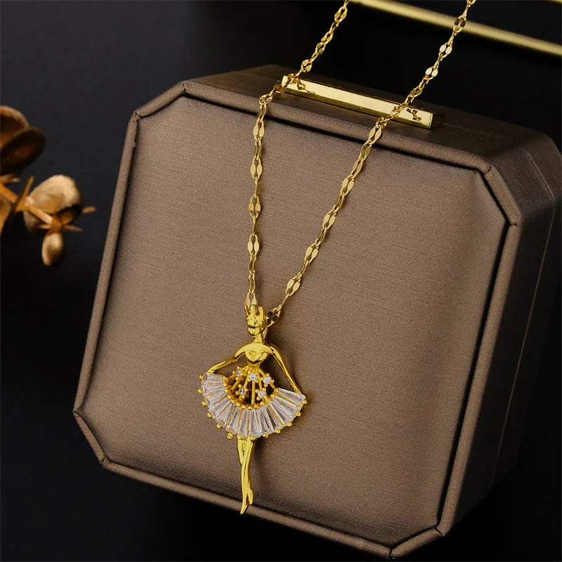 Light Zircon Crystal Stainless Steel Necklaces