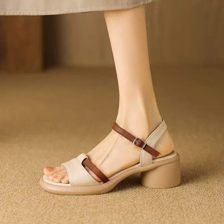 Soft Leather Chunky Heel Non-slip Platform Sandals