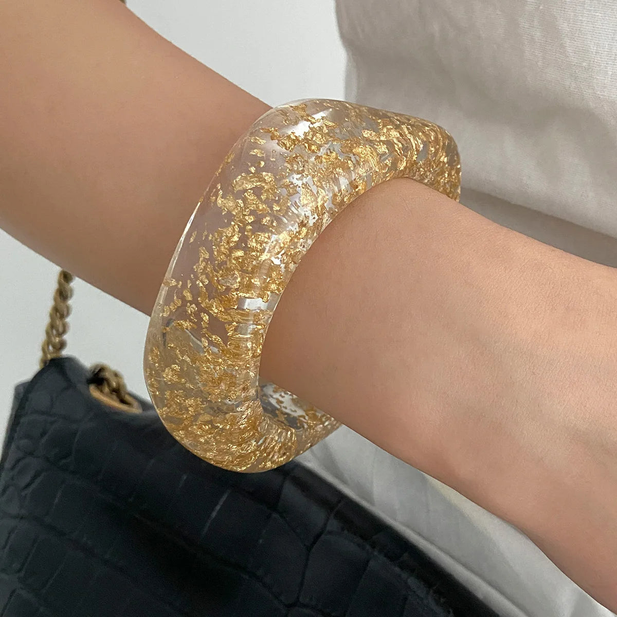 Irregular Acrylic Resin Wide Metal Geometric Bracelet