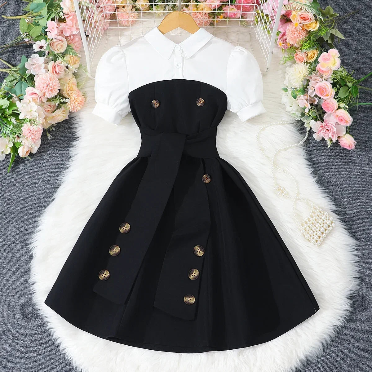 Khaki Casual Vacation Elegant Retro British Girls Party Dress