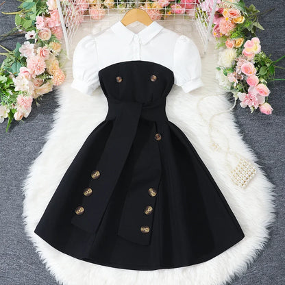 Khaki Casual Vacation Elegant Retro British Girls Party Dress