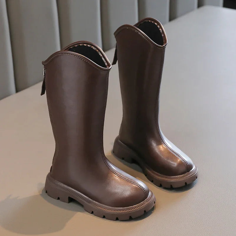 High Korean Style Anti-slippery Keep Warm Versatile Chic Leather Boots