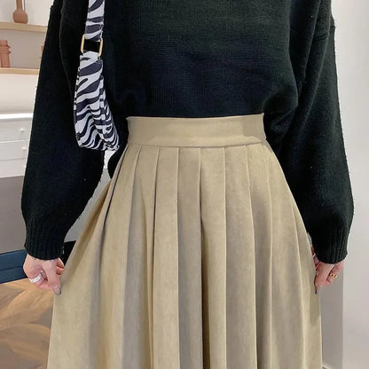 Vintage Pleated High Waist Korean College Long Goth Skirt