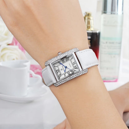 Elegant Square Diamond Waterproof Luxury Leather Quartz Watch