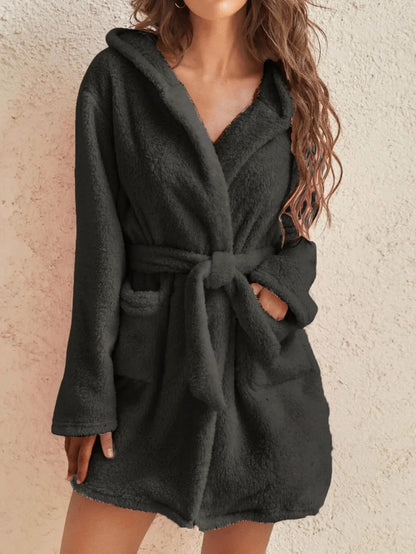 Hooded robe with belt Robe